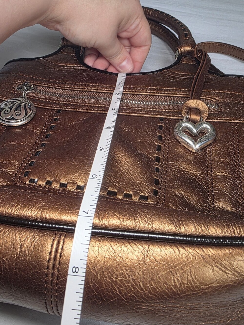 Brighton Vintage Metallic Bronze Women’s Convertable Crossbody Bag W/ Whipstitch - Picture 12 of 13